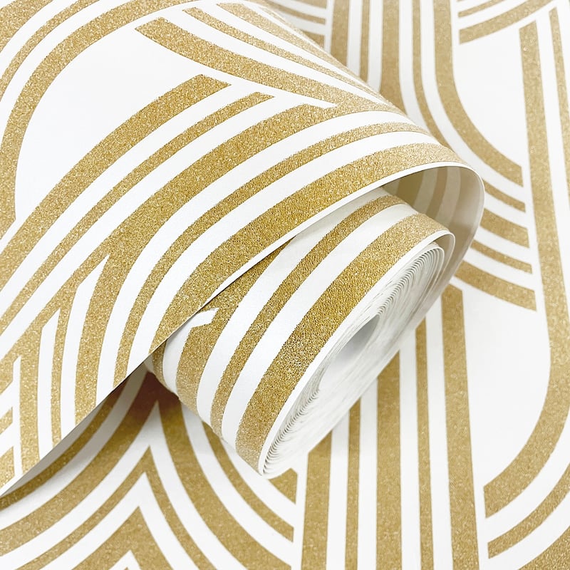 Seabrook Designs Diamond Stripe Glass Beaded Unpasted Wallpaper - 20.9 in. W x 33 ft. L - Antique Gold & Pearl