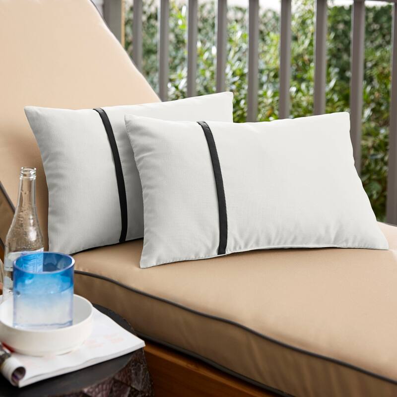 Sorra Home Sunbrella Outdoor Single Petite Flange Pillow Set of 2 - Sunbrella - Canvas Natural/Canvas Black - 12 in H x 18 in W x 6 in D