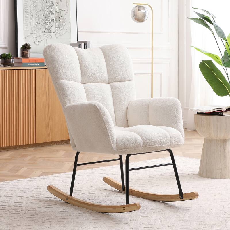 Teddy Upholstered Rocking Chair with High Backrest