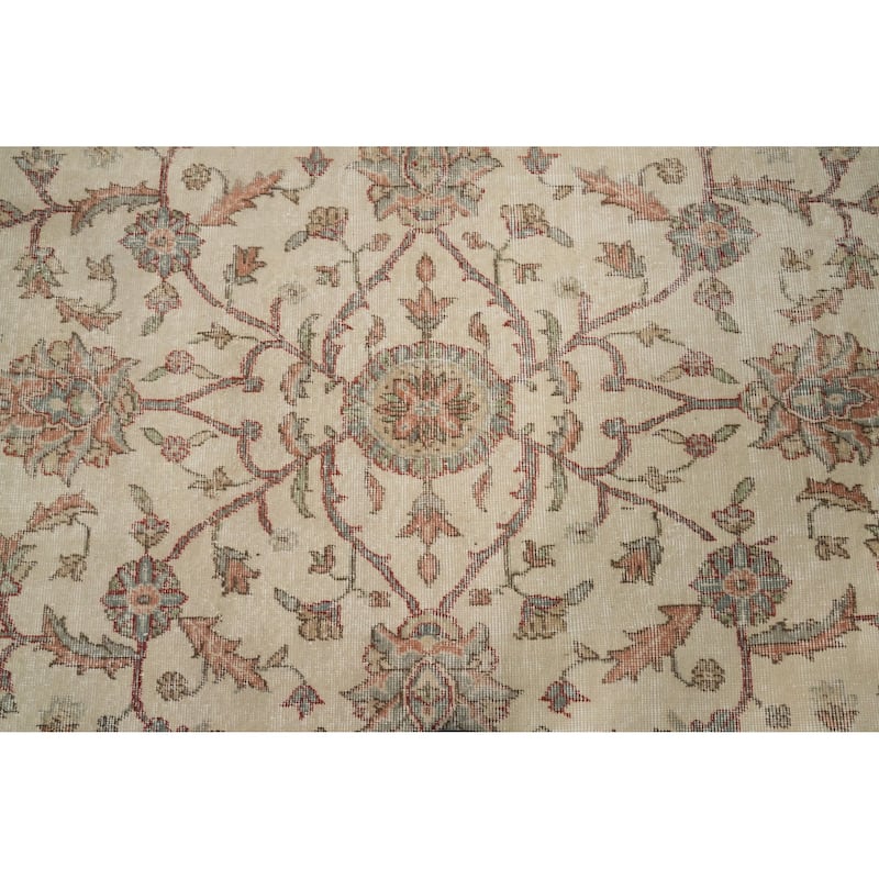 Hand Knotted Oriental 100% Wool Carpet Traditional All-Over Beige & Ivories Tabriz Area Rug - 11' 2'' X 9' 5''