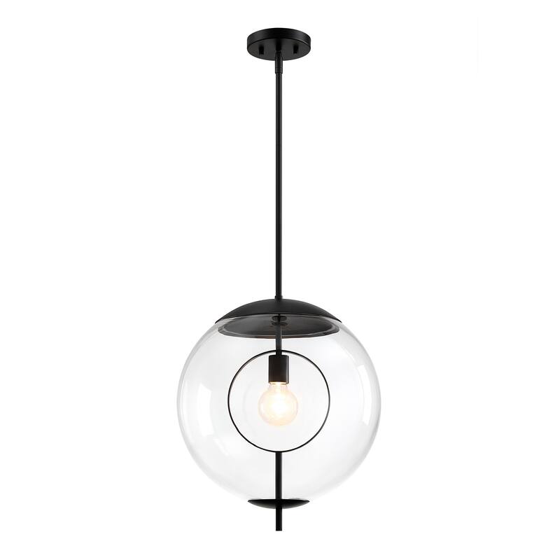 Celeste 60 Watt 1-Light Matte Black Mid-Century Modern Pendant Light with Clear Glass Shade - 18