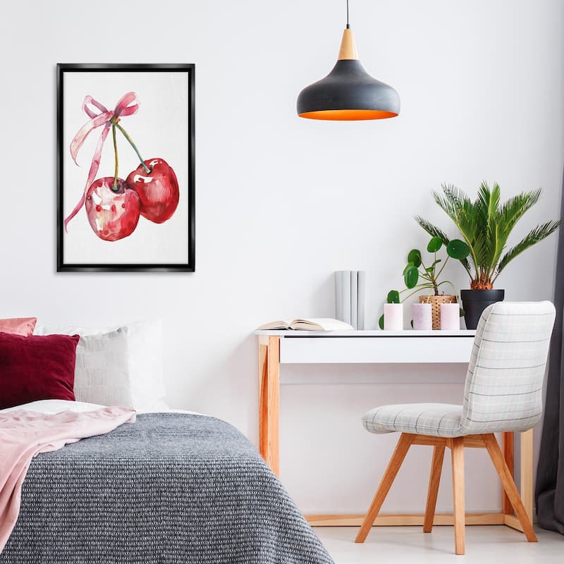 Stupell Cherries Tied in Ribbon Framed Floater Canvas Wall Art Design By LSR Design Studio