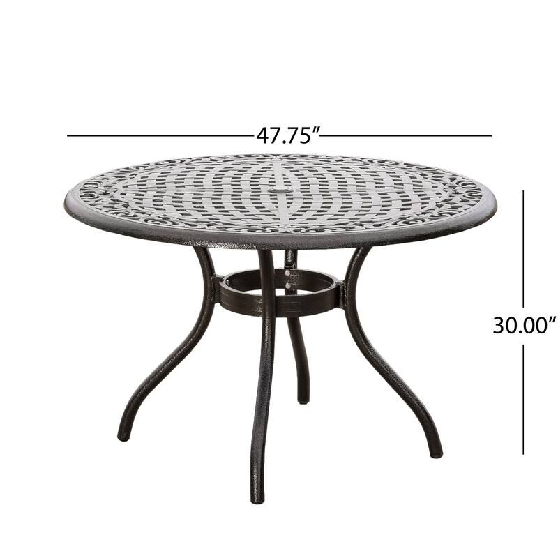 Roomfitters Outdoor Aluminum Dining Set with Lattice-Pattern Round Table and Four Armchairs for Stylish Patio Dining