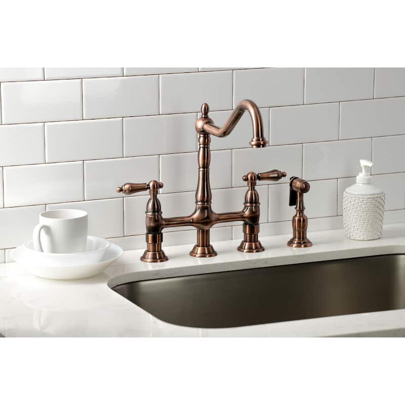 Heritage Bridge Kitchen Faucet with Brass Sprayer