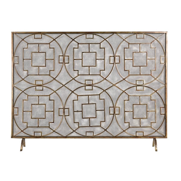 slide 2 of 2, Elk Home Geometric Antique Bronze Metal Fire Screen