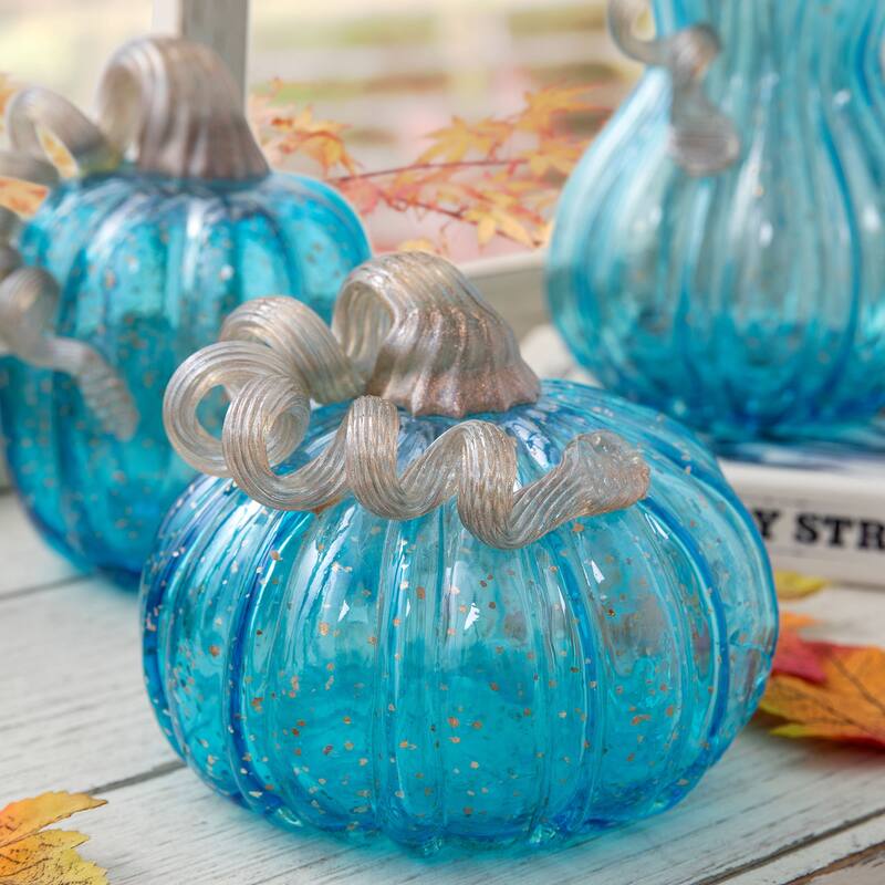 Glitzhome Fall Harvest Handblown Glass Pumpkins Set Thanksgiving Table Centerpieces