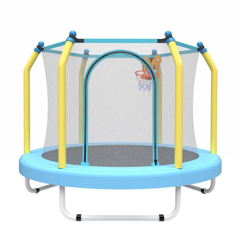 55-Inch Kids Indoor & Outdoor Toddler Trampoline with Basketball Hoop, Safety Net Included - 4.5FT