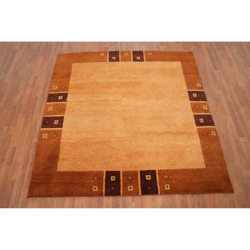 Hand Knotted Oriental 100% Wool Carpet Modern Solid Oranges & Rust Gabbeh Area Rug - 6' 3'' X 6' 3''