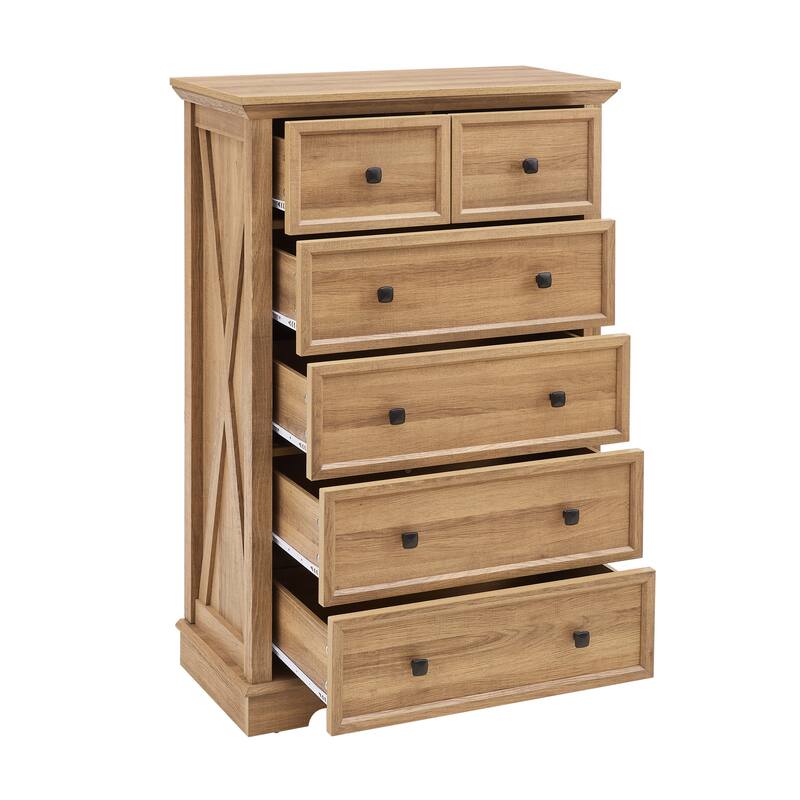 GDFStudio - Farmhouse Modern 6-Drawer Tall Dresser with Smooth Metal Slides and Storage Cabinet Design