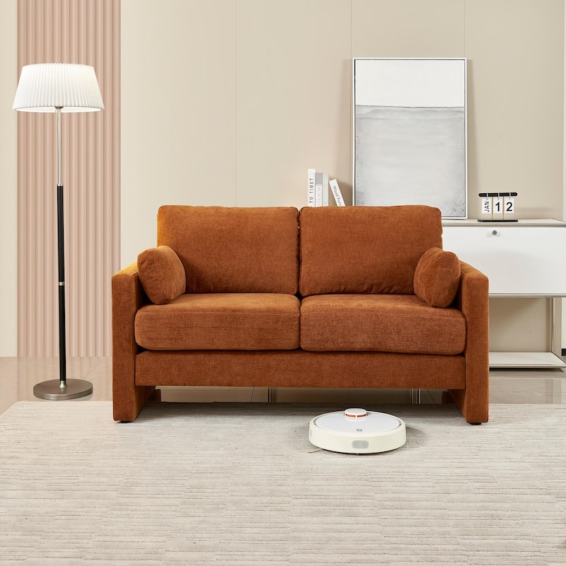 58.66"Small Modern Loveseat Sofa,Mid Century Chenille Fabric 2-Seat Couch Love Seat with Back Cushions