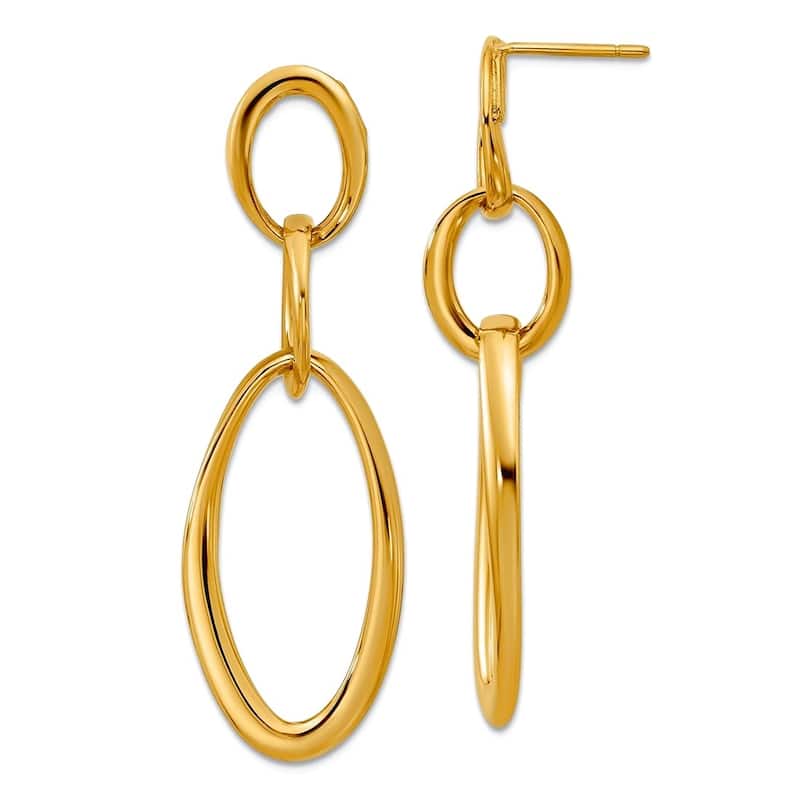 Curata Solid 18k Yellow Gold Italian 47x16mm Elongated Oval Links Dangle Post Earrings