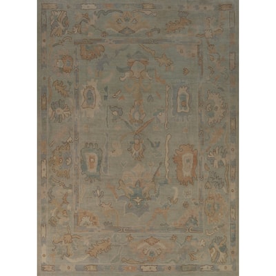 Vegetable Dye Blue Oushak Turkish Area Rug Handmade Wool Carpet - 7'10"x 9'11"