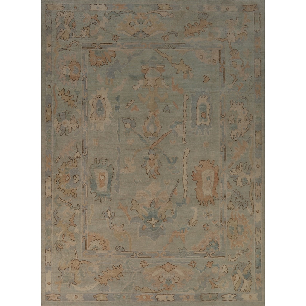 Vegetable Dye Blue Oushak Turkish Area Rug Handmade Wool Carpet - 7'10"x 9'11"