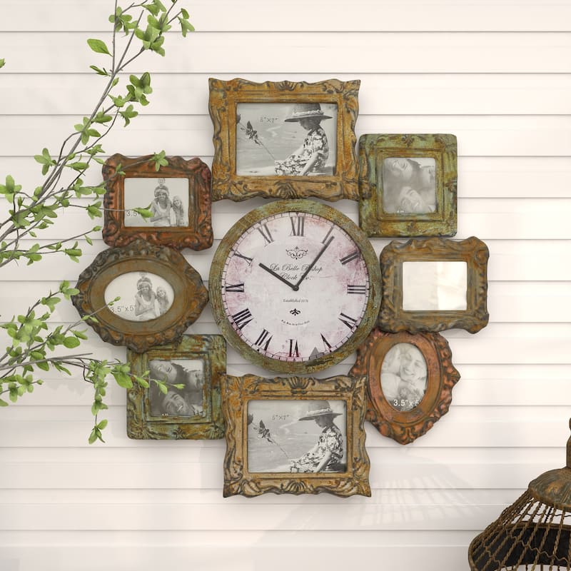 Green Metal 8 Photo Opening Wall Clock