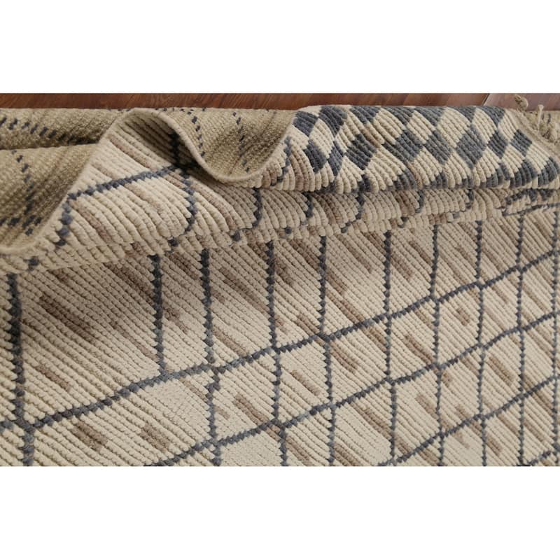 Trellis Moroccan Oriental Area Rug Handmade Checkered Wool Carpet - 7'11"x 11'0"