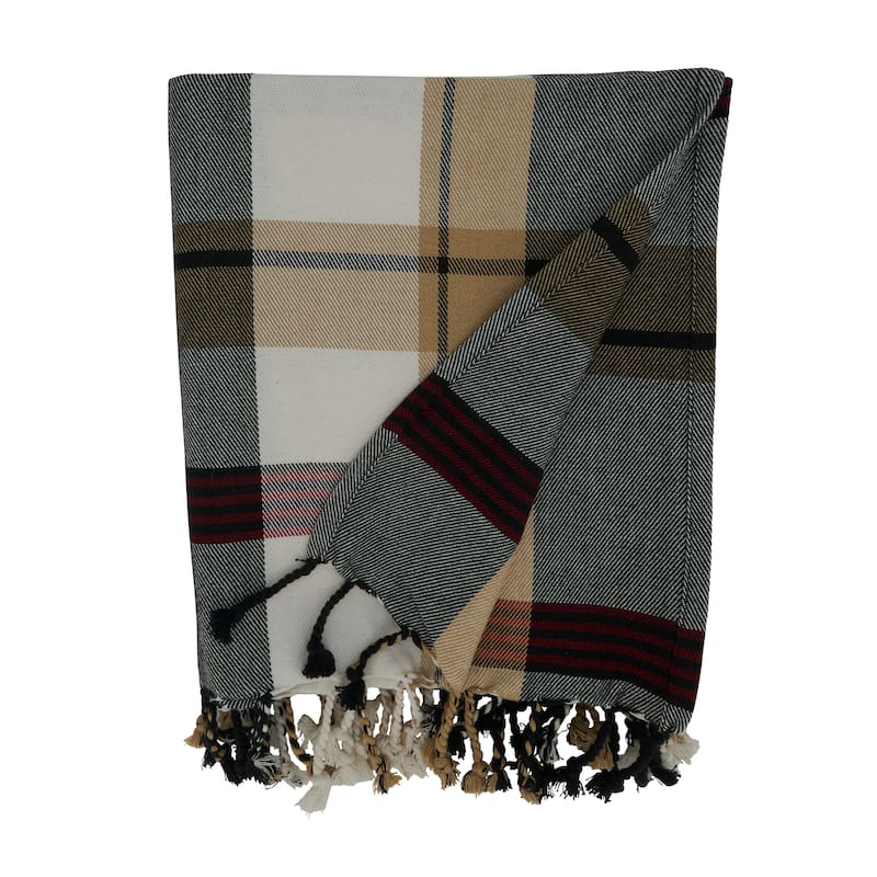 Cotton Throw Blanket With Plaid Design