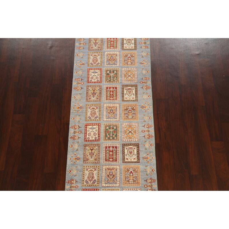 Traditional Garden Design Kazak Oriental Wool Runner Rug Hand-knotted - 2'9" x 10'5"