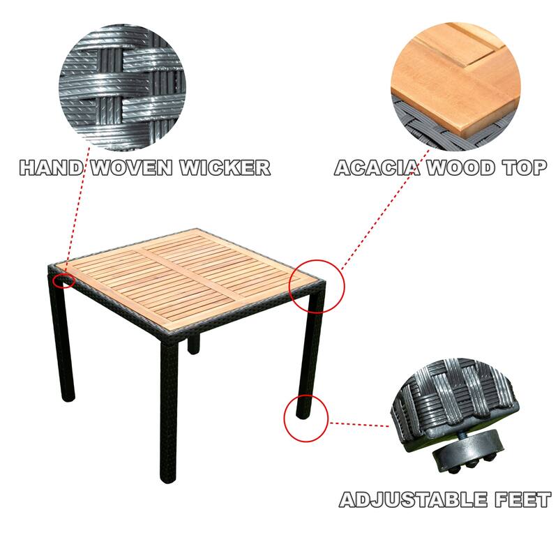 5 Piece Outdoor Patio Wicker Dining Set, Poolside Picnic Beer Coffee Table with 4 Removable Cushions Wicker Arm Chairs