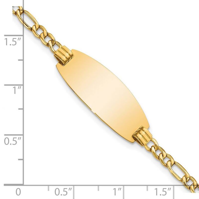 Curata 11.3mm 14k YellowEngravable Oval ID Semi solid Figaro Bracelet