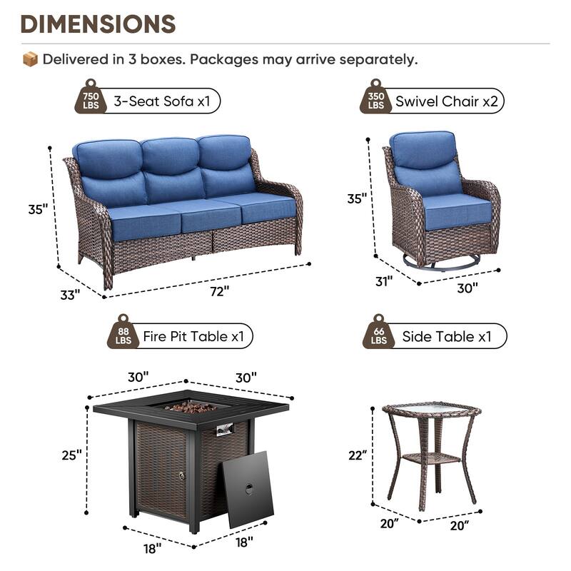 Pocassy 30 Inch Fire Pit Table with Sofa Swivel Chair Set
