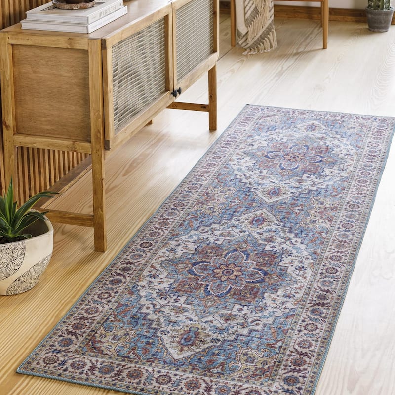 Livabliss Iris Traditional Medallion Area Rug - 2' 7" x 7' 7" - Ice Blue - Runner