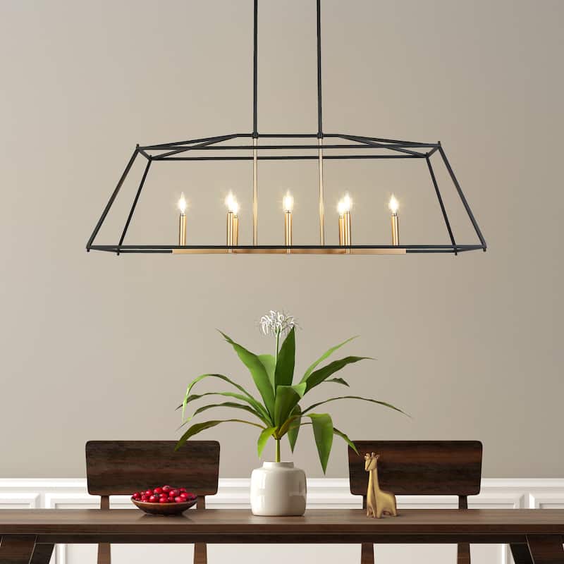Modern 8-Light Black Gold Chandelier Trapezoidal Design Kitchen Island for Dining Room - 47.2 " L × 14.5 " W × 15.9 " H