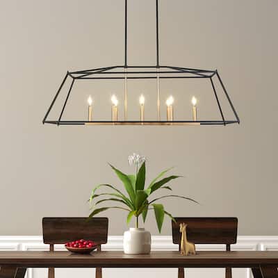 Modern 8-Light Black Gold Chandelier Trapezoidal Design Kitchen Island for Dining Room - 47.2 " L × 14.5 " W × 15.9 " H