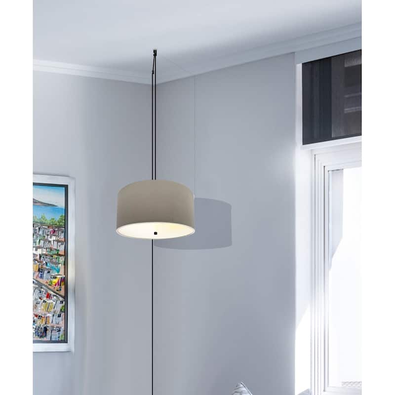 2 Light Swag Plug-In Pendant 14"w Light Oatmeal with Diffuser, Black Cord - N/A