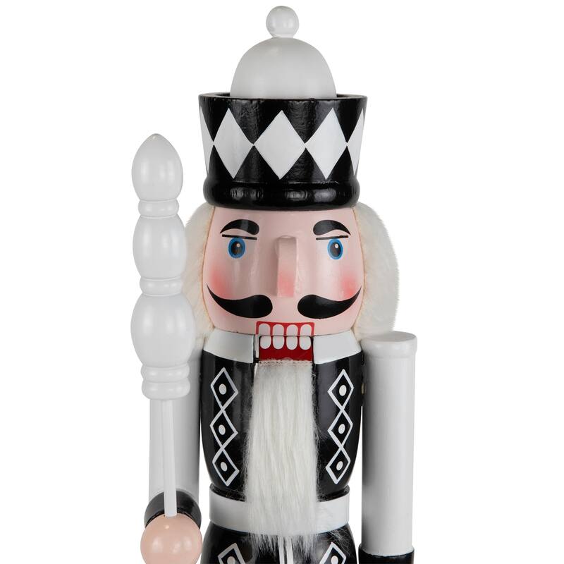 Checkered Nutcracker Soldier with Scepter Christmas Figure - 15" - Black and White