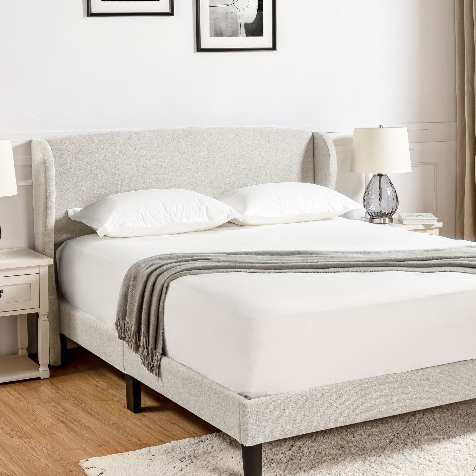 HULALA HOME Gerald Traditional Upholstered Wingback Platform Bed
