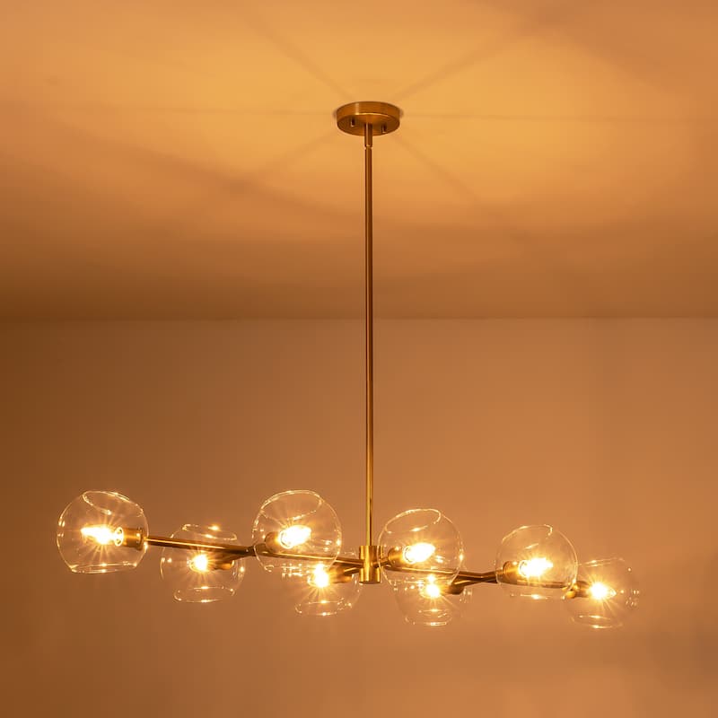 8-Light Modern Linear Clear Glass Globe Bubble Chandelier for Dining Room