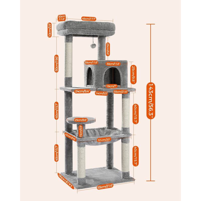 lush Sisal Scratcher with 2 Door Condo House Cat Tree - 21.65"L x 17.71"W x 56.3"H