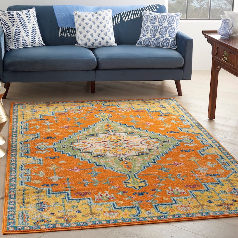 Nourison Allur Modern Persian Boho Floral Medallion Area Rug - 5'3" x 7'3" - Orange/Multicolor - Rectangle