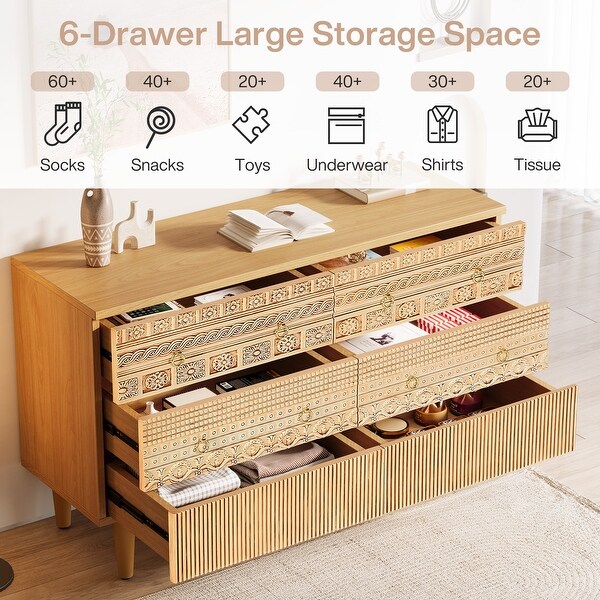 draw drawers バックオープンTシャツ ベージュ Amazon.com: Redlife 6 Drawer Rattan Dresser for Bedroom, Modern