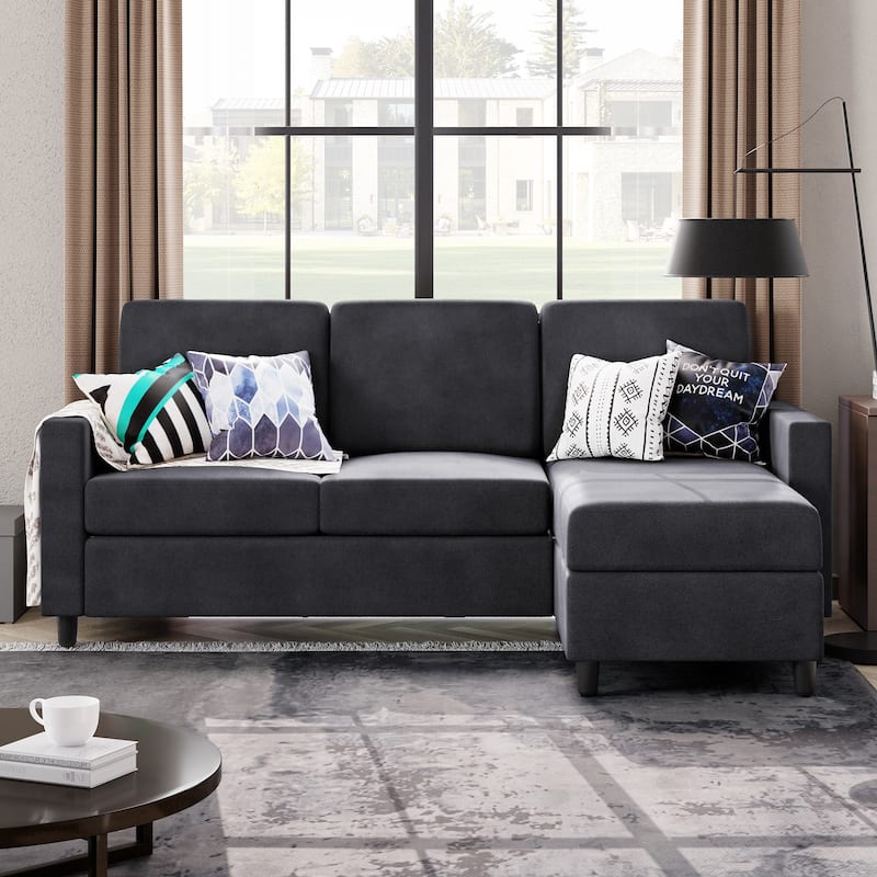 Futzca Modern L-shaped Convertible Sectional Sofa w/ Reversible Chaise - Black