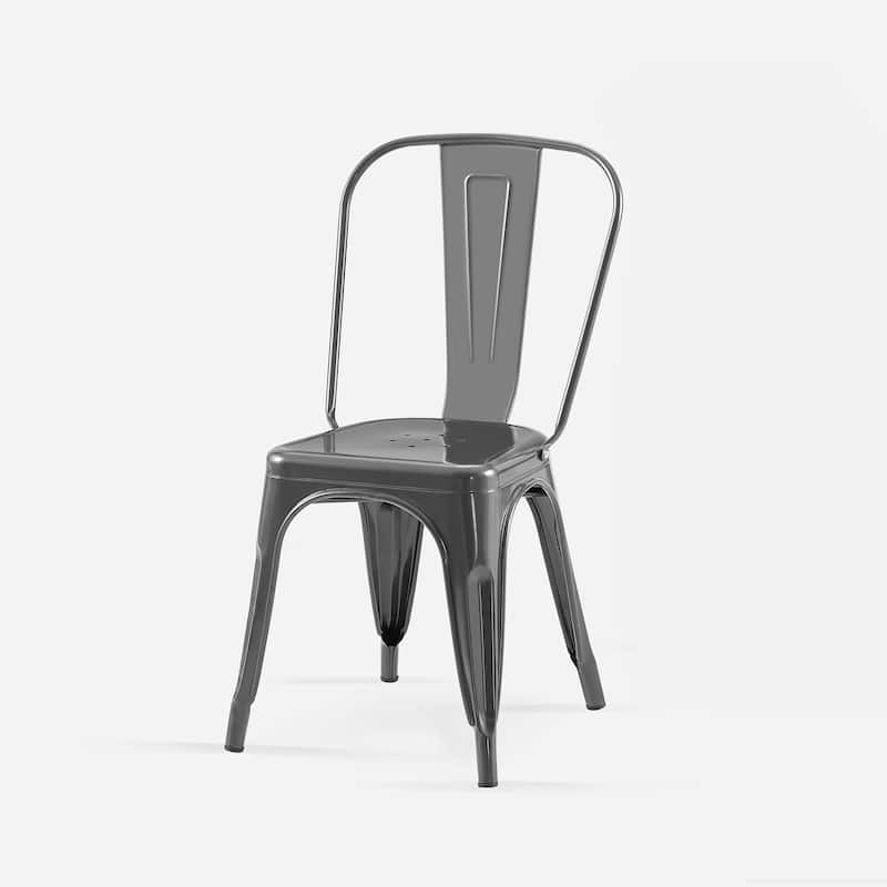 18" Modern Industrial Metal Stackable Grey Dining Chair, 2PCS - 18" W X 18" D X 33" H