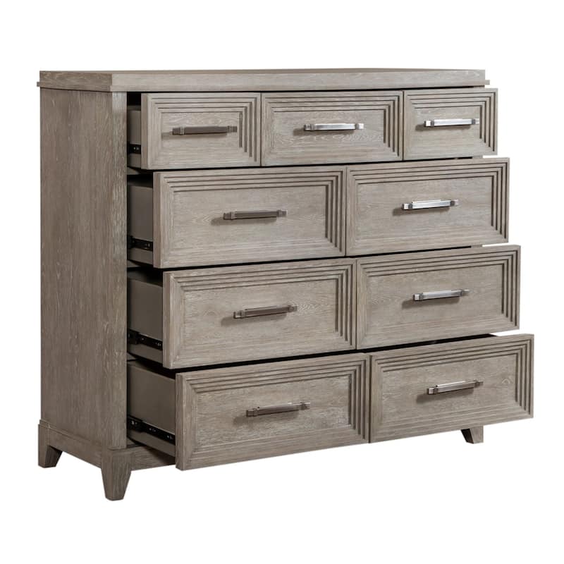 Belmar Washed Taupe & Silver Champagne 9 Drawer Bureau Dresser