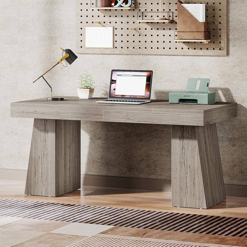 55 Inches Executive Desk with Double Trapezoid Base for home office