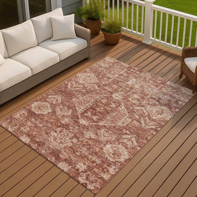 Machine Washable Indoor/ Outdoor Boho Traditional Chantille Rug - Paprika - 5' x 7'6"
