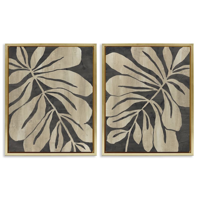 Stupell Rustic Curved Leaves Framed Floater Canvas Wall Art Design By June Erica Vess (Set of 2) - 25 x 31 - Gold