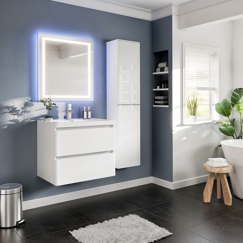 Eviva Glazzy 28" Glossy White Bath Vanity with Integrated Top