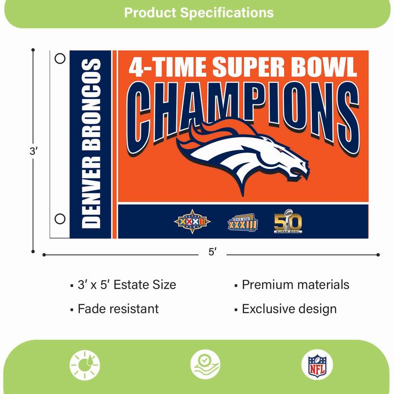 Denver Broncos Single Sided Flag w/ 2 Grommets, 3'x5'