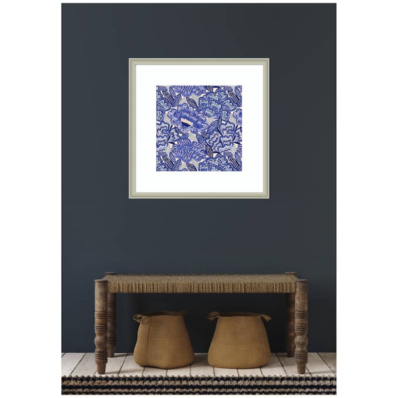 Kate and Laurel Framed Art Painted Flowers Blue by Carrie Cantwell