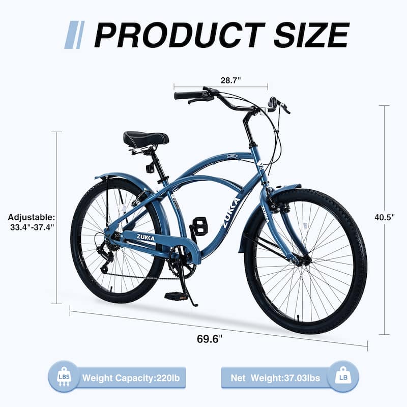 7 Speed Bicycles,Multiple Colors 26"Inch Beach Cruiser Bike