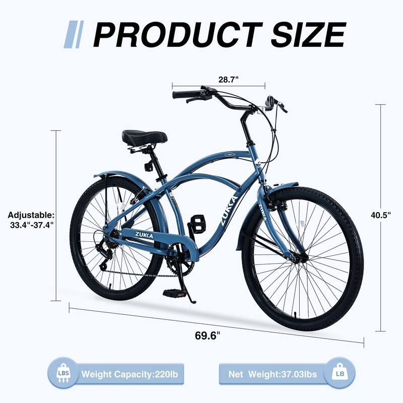 Beach Cruiser Bike, 26 Inch Commuter Bicycle, 7-Speed/Front & Rear Fenders, Comfortable City Bikes, Ergonomic Upright Design
