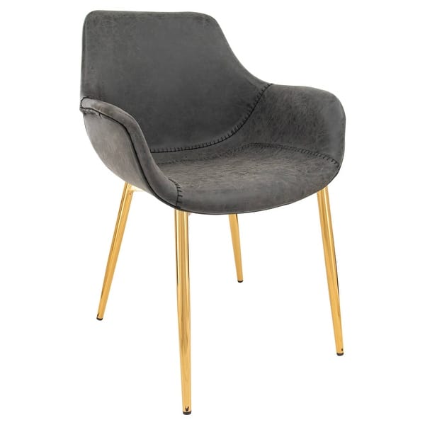 slide 1 of 27, LeisureMod Markley Modern Leather Dining Armchair With Gold Metal Legs Charcoal Black