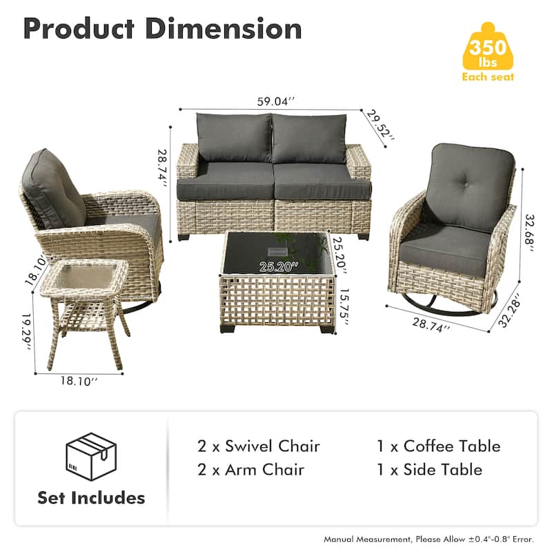 HOOOWOOO 6-piece Wicker Patio Outdoor Seating Swivel Chair Set