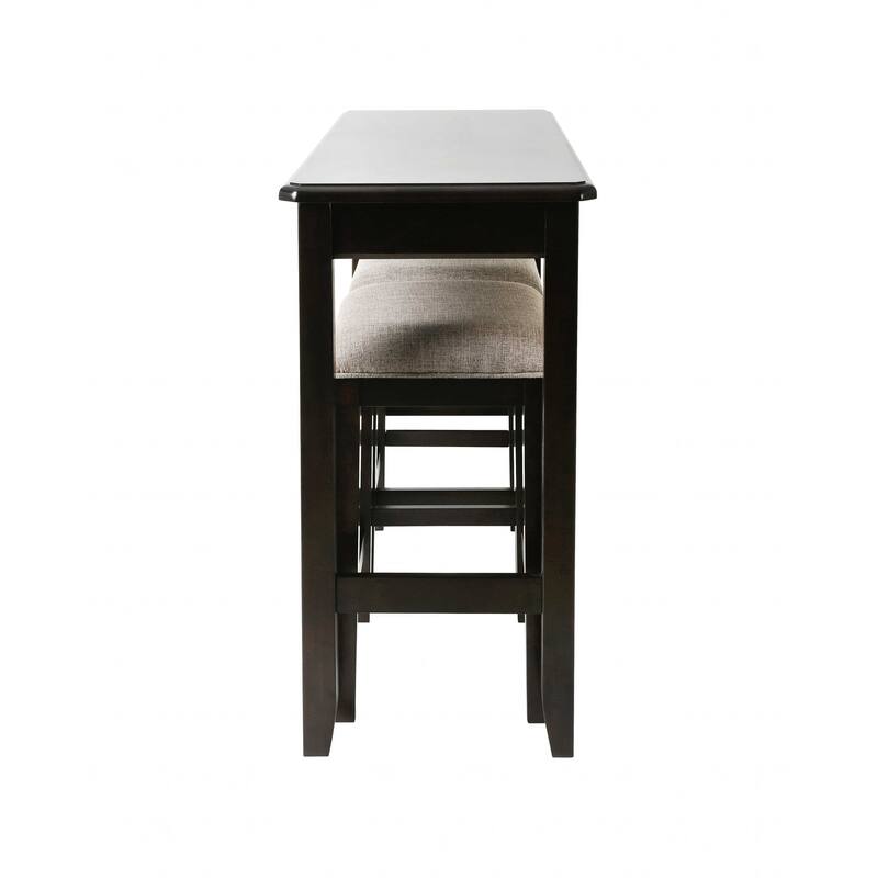27" Light Gray And Dark Brown Upholstered And Solid Wood Backless Bar Chair