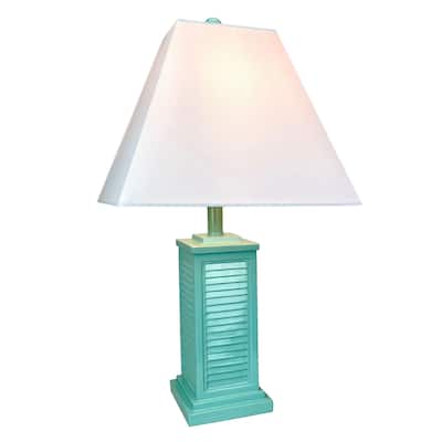 Seafoam Green Shutter Table Lamp 24In Glossy Base 120V 60W Coastal Decor - 24.25 X 13 X 13 inches