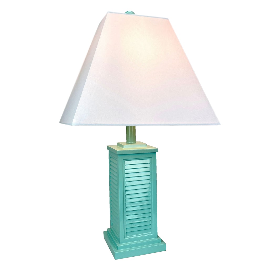 Seafoam Green Shutter Table Lamp 24In Glossy Base 120V 60W Coastal Decor - 24.25 X 13 X 13 inches